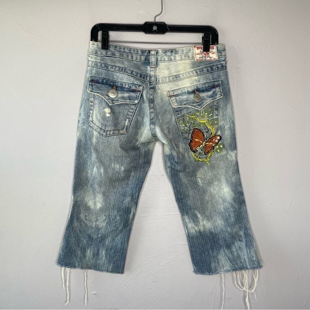TRUE RELIGION Vintage Jeans Size 27 Butterfly Embroidered Beaded Low Rise Cutoff